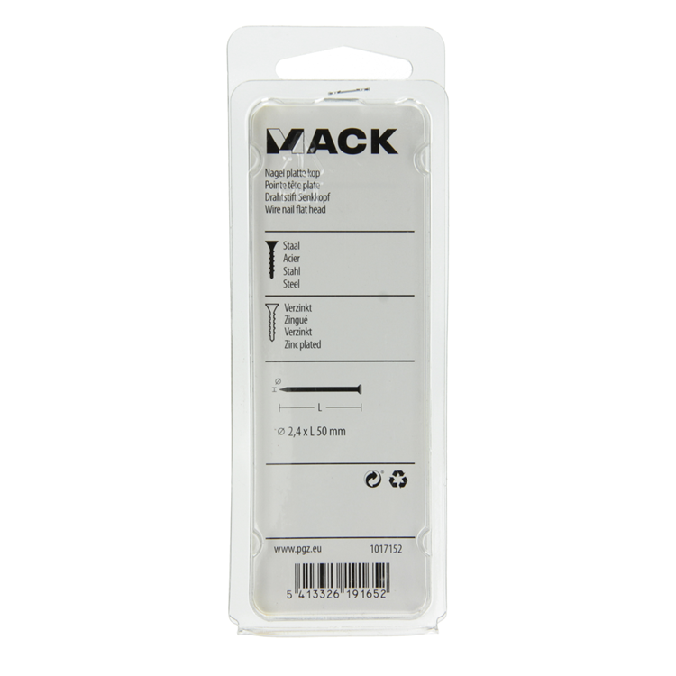 Mack 1017152 - nagel platte kop staal verzinkt 100 gr 2,4 x 50 mm | 5 stuks