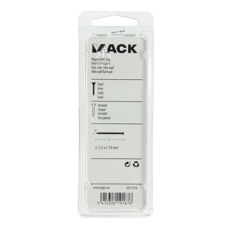 Mack 1017154 - nagel platte kop staal verzinkt 125 gr 3,5 x 70 mm | 5 stuks