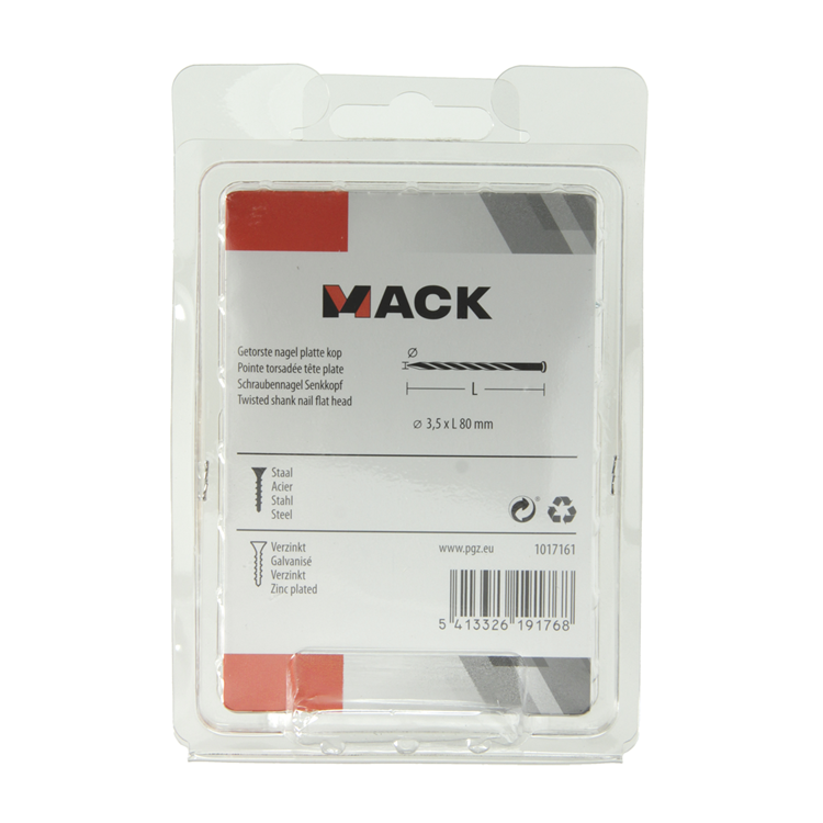 Mack 1017161 - getorste nagel pk verzinkt 135gr 3,5 x 80 mm | 5 stuks