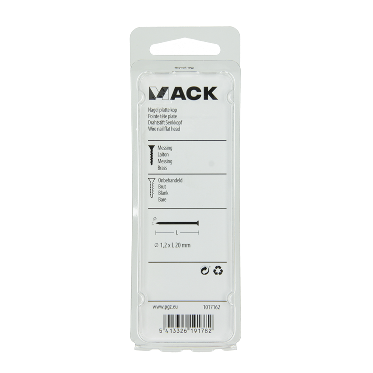 Mack 1017162 - nagel platte kop messing 18 gr1,2 x 20 mm | 10 stuks