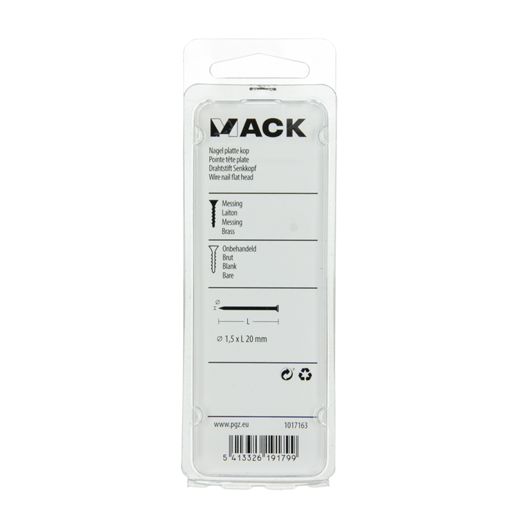 Mack 1017163 - nagel platte kop messing 20 gr1,5 x 20 mm | 10 stuks