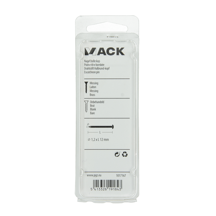 Mack 1017167 - nagel bolle kop messing 20 gr 1,2 x 12 mm | 10 stuks