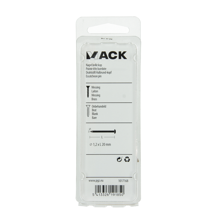 Mack 1017168 - nagel bolle kop messing 20 gr 1,2 x 20 mm | 10 stuks