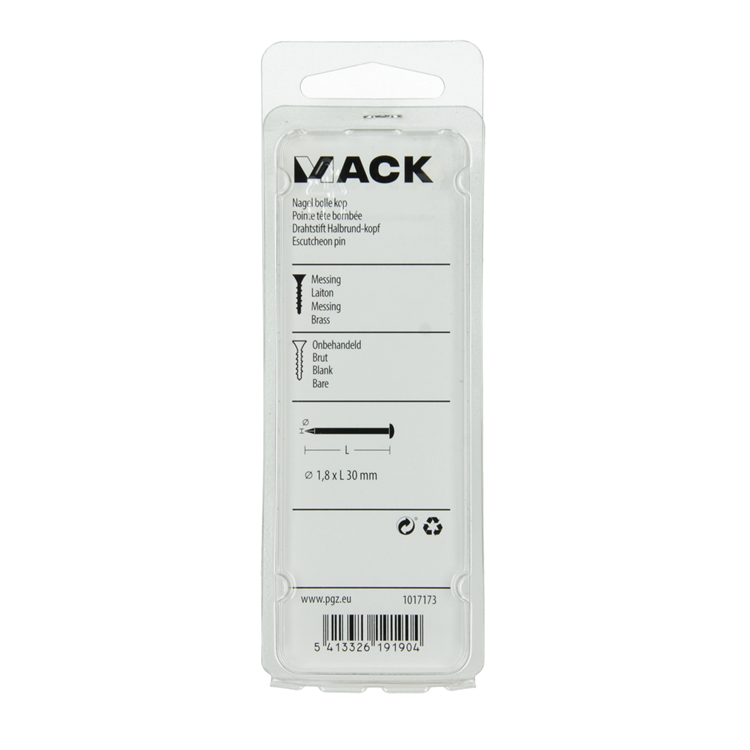 Mack 1017173 - nagel bolle kop messing 20 gr 1,8 x 30 mm | 10 stuks