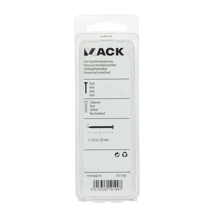 Mack 1017180 - staalnagel bvk staal geblauwd 45 gr 2,0 x 30 mm | 10 stuks