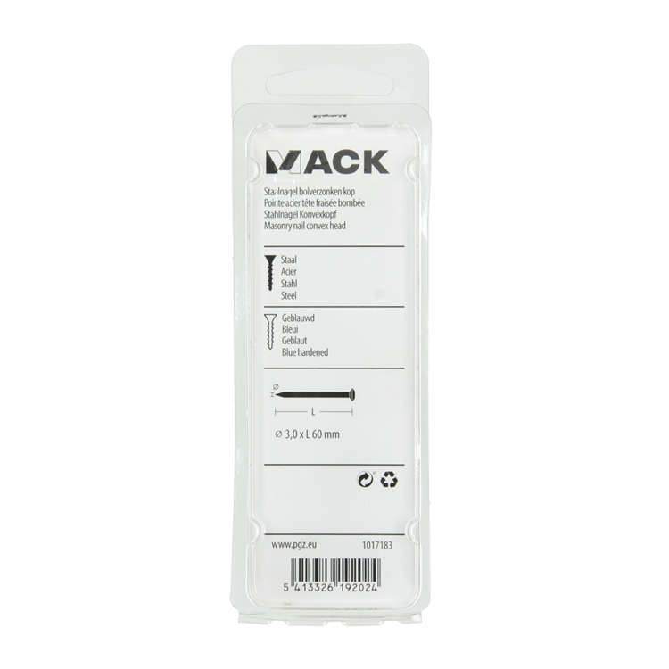 Mack 1017183 - staalnagel bvk staal geblauwd 45 gr 3,0 x 60 mm | 10 stuks