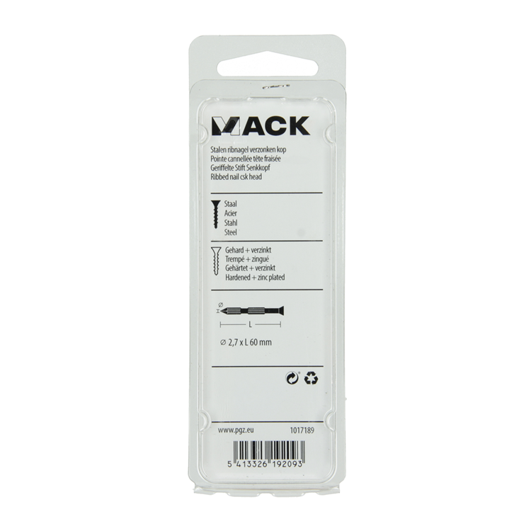 Mack 1017189 - stalen ribnagel vk st.gehard + verz.14 st 2,7 x 60 mm | 10 stuks