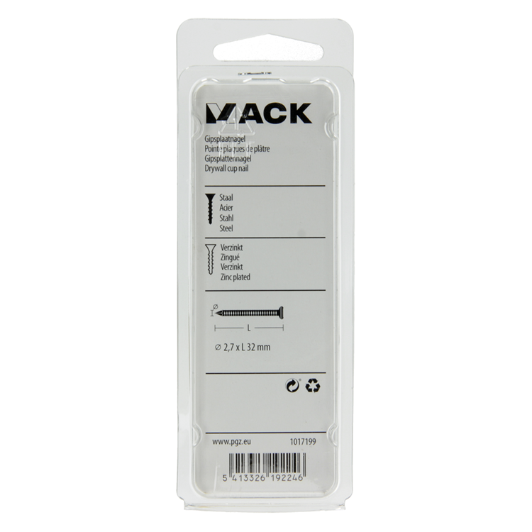Mack 1017199 - gipsplaatnagel staal verzinkt 100 gr 2,7 x 32 mm | 5 stuks