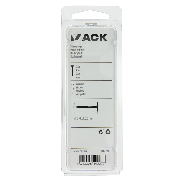 Mack 1017201 - schalienagel staal verzinkt 100 gr 3,0 x 20 mm | 5 stuks