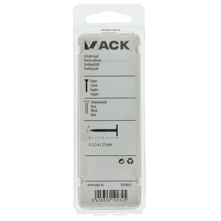 Mack 1019641 - schalienagel koper 30 gr 2,5 x 25mm | 10 stuks