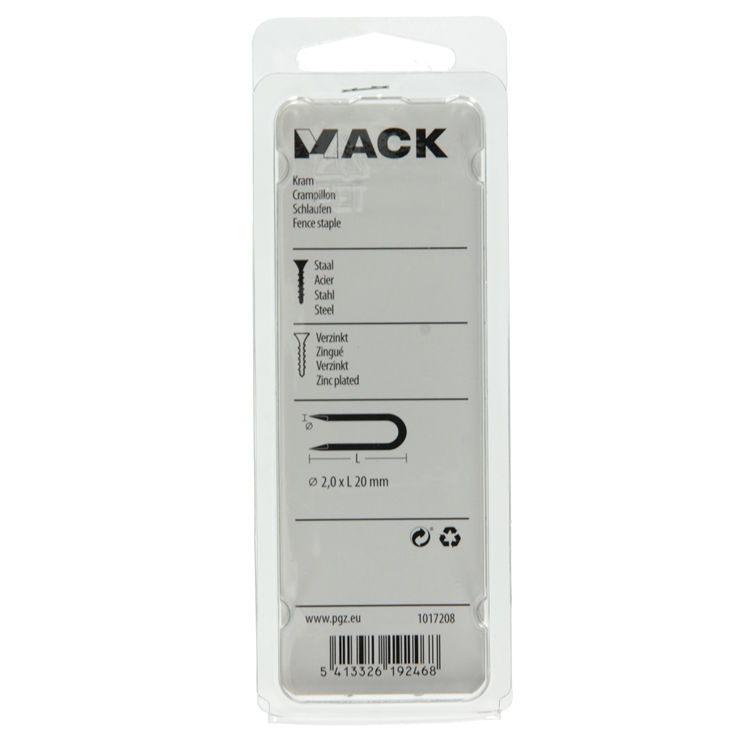Mack 1017208 - kram staal verzinkt 80 gr 2,0 x 20 mm | 5 stuks