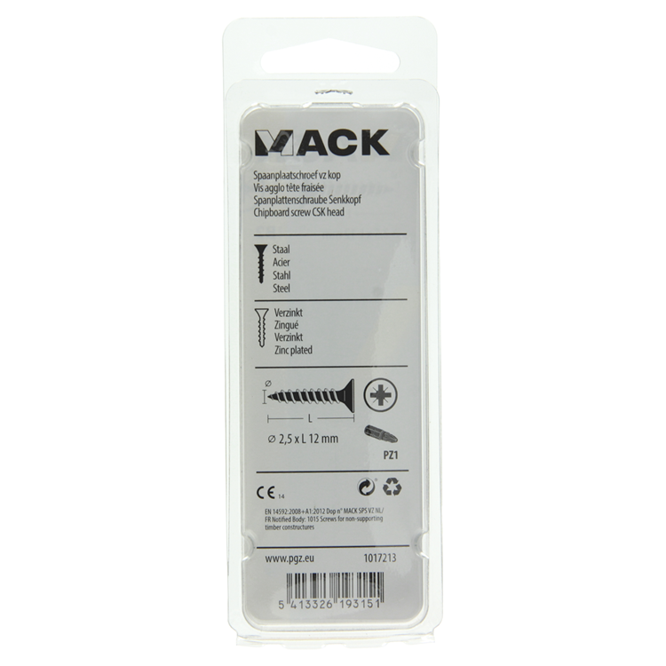Mack 1017213 - spaanplaatschroef vz kop geelverz.65 st 2,5 x 12 mm | 10 stuks