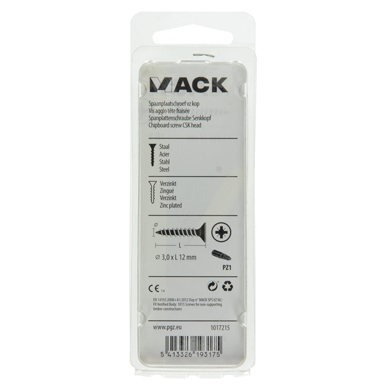 Mack 1017215 - spaanplaatschroef vz kop geelverz.55 st 3,0 x 12 mm | 10 stuks