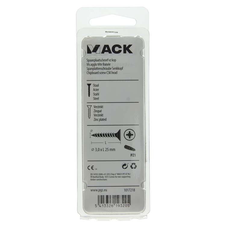 Mack 1017218 - spaanplaatschroef vz kop geelverz.40 st 3,0 x 25 mm | 10 stuks