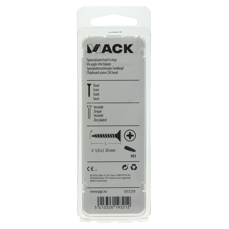 Mack 1017219 - spaanplaatschroef vz kop geelverz.35 st 3,0 x 30 mm | 10 stuks