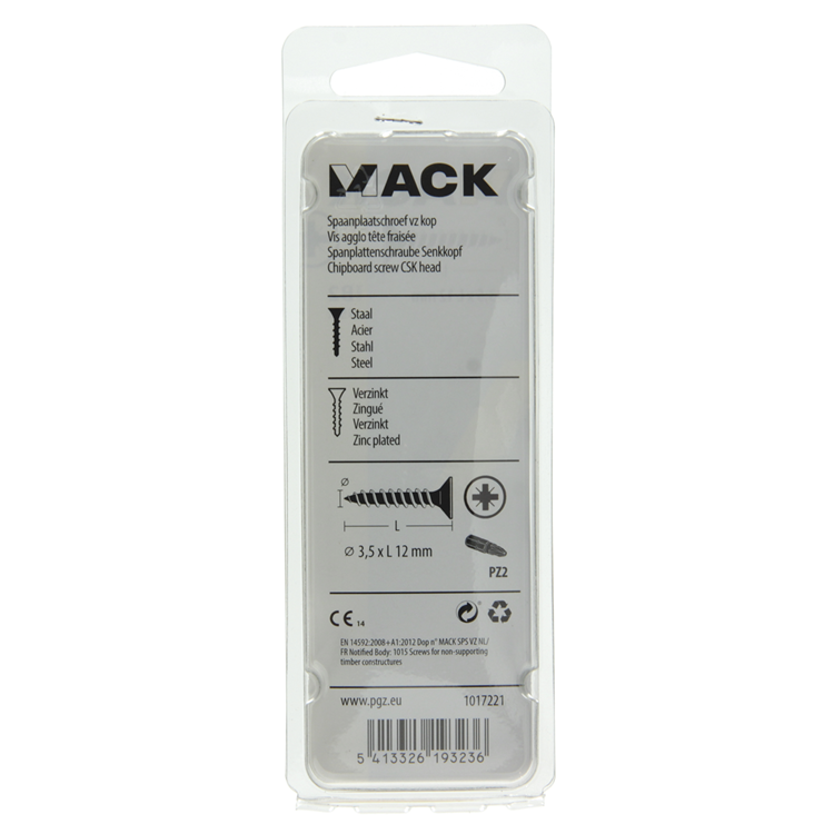 Mack 1017221 - spaanplaatschroef vz kop geelverz.45 st 3,5 x 12 mm | 10 stuks