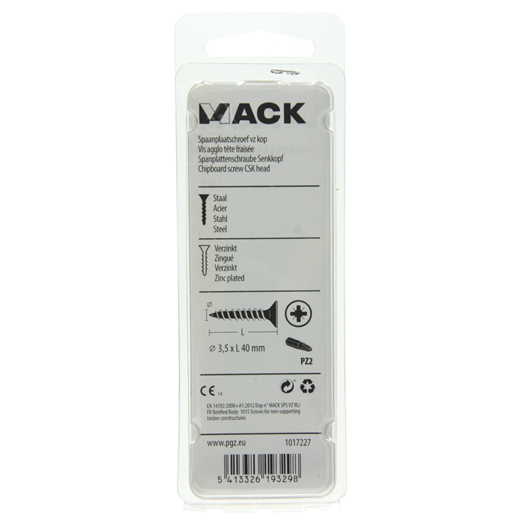 Mack 1017227 - spaanplaatschroef vz kop geelverz.22 st 3,5 x 40 mm | 10 stuks