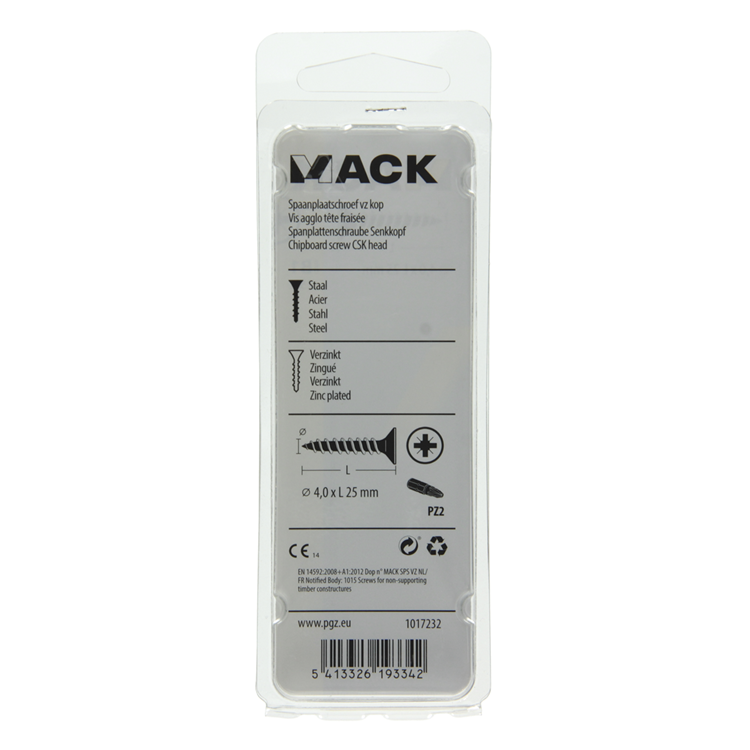 Mack 1017232 - spaanplaatschroef vz kop geelverz.25 st 4,0 x 25 mm | 10 stuks