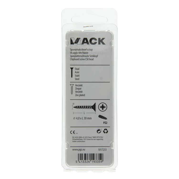 Mack 1017233 - spaanplaatschroef vz kop geelverz.22 st 4,0 x 30 mm | 10 stuks