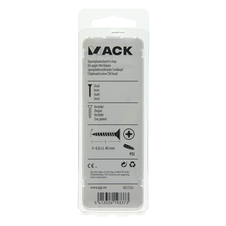 Mack 1017235 - spaanplaatschroef vz kop geelverz.18 st 4,0 x 40 mm | 10 stuks