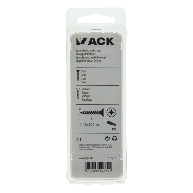 Mack 1017237 - spaanplaatschroef vz kop geelverz.15 st 4,0 x 50 mm | 10 stuks