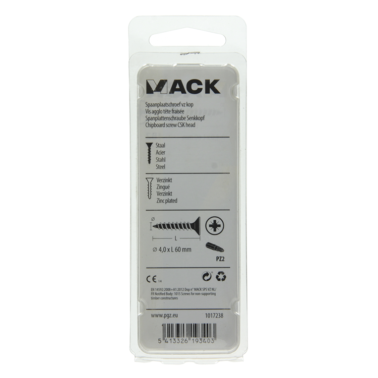 Mack 1017238 - spaanplaatschroef vz kop geelverz.12 st 4,0 x 60 mm | 10 stuks