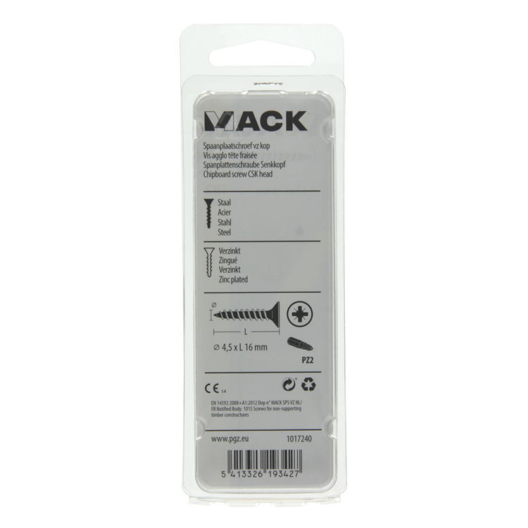 Mack 1017240 - spaanplaatschroef vz kop geelverz.26 st 4,5 x 16 mm | 10 stuks