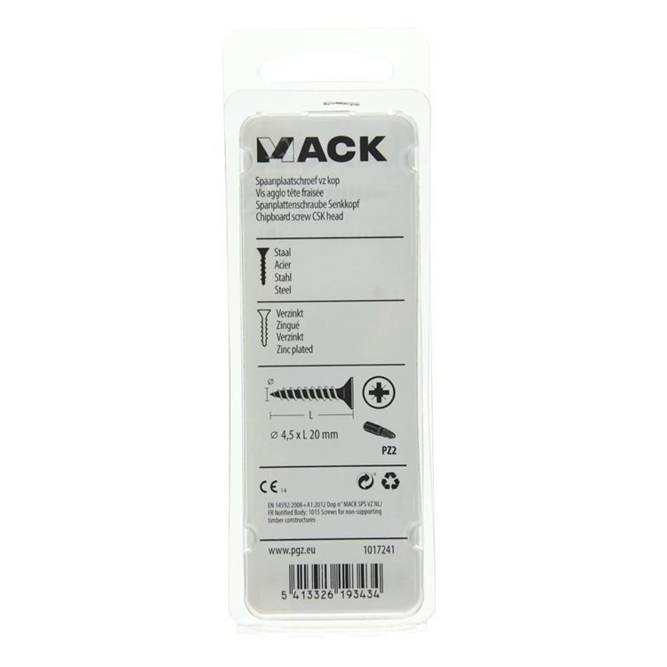 Mack 1017241 - spaanplaatschroef vz kop geelverz.24 st 4,5 x 20 mm | 10 stuks