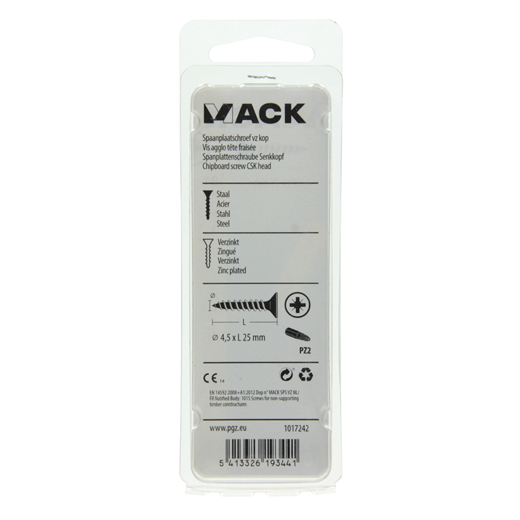 Mack 1017242 - spaanplaatschroef vz kop geelverz.20 st 4,5 x 25 mm | 10 stuks