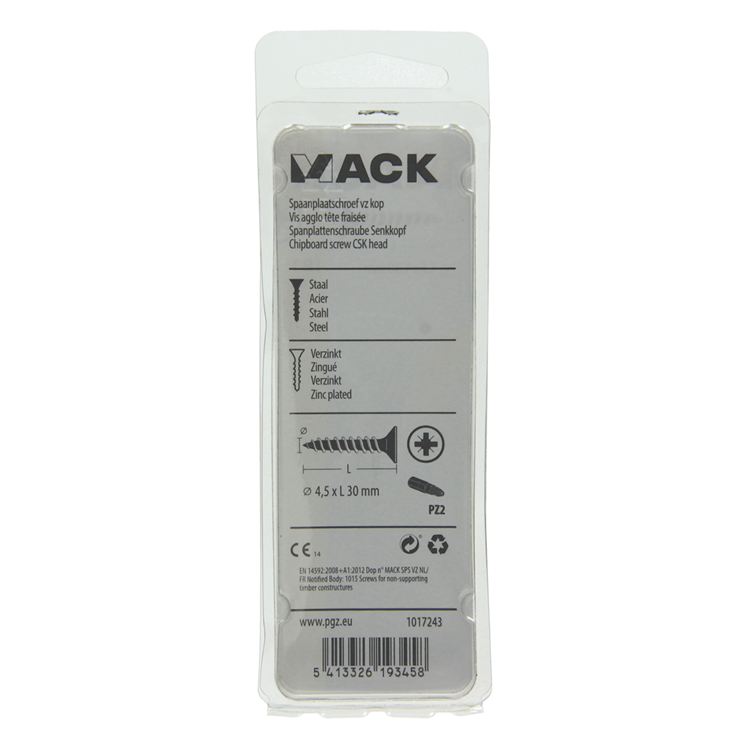 Mack 1017243 - spaanplaatschroef vz kop geelverz.18 st 4,5 x 30 mm | 10 stuks