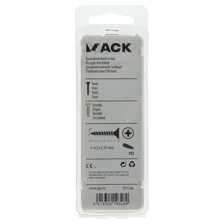 Mack 1017246 - spaanplaatschroef vz kop geelverz.13 st 4,5 x 45 mm | 10 stuks
