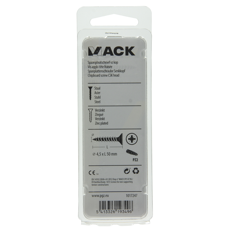 Mack 1017247 - spaanplaatschroef vz kop geelverz.12 st 4,5 x 50 mm | 10 stuks