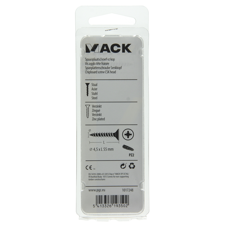 Mack 1017248 - spaanplaatschroef vz kop geelverz.11 st 4,5 x 55 mm | 10 stuks