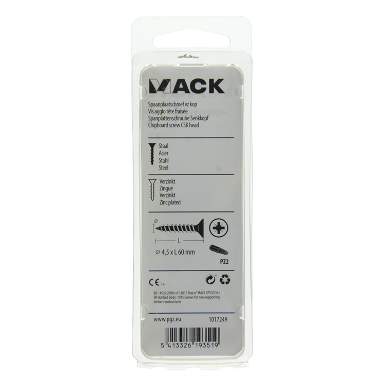 Mack 1017249 - spaanplaatschroef vz kop geelverz.10 st 4,5 x 60 mm | 10 stuks