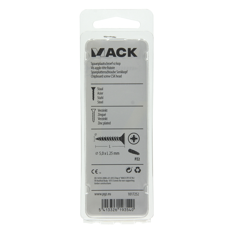 Mack 1017252 - spaanplaatschroef vz kop geelverz.18 st 5,0 x 25 mm | 10 stuks