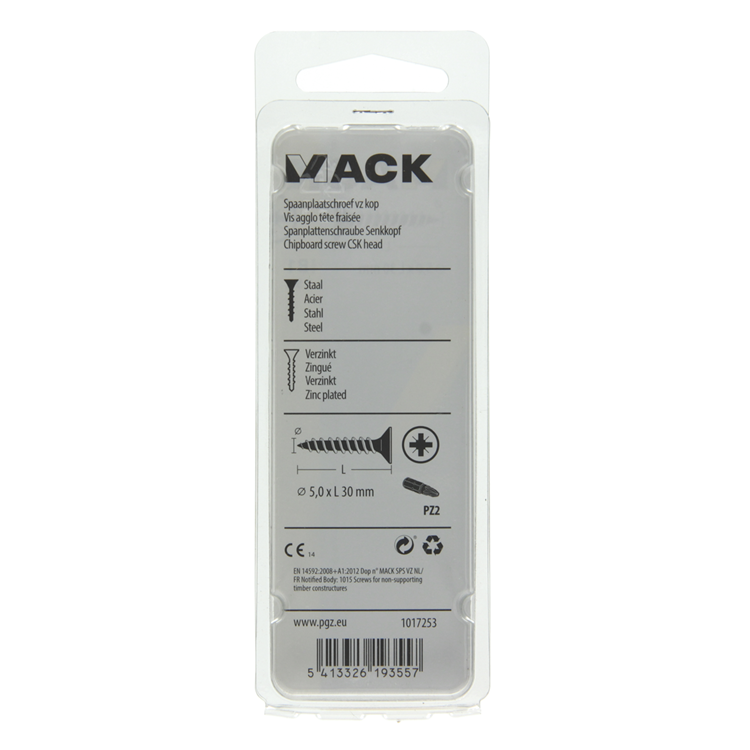 Mack 1017253 - spaanplaatschroef vz kop geelverz.15 st 5,0 x 30 mm | 10 stuks