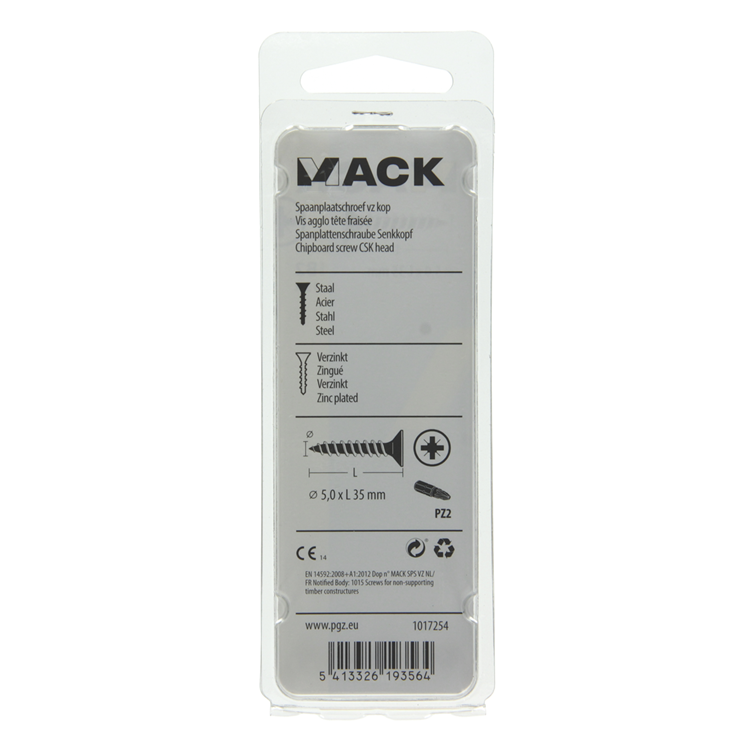 Mack 1017254 - spaanplaatschroef vz kop geelverz.13 st 5,0 x 35 mm | 10 stuks
