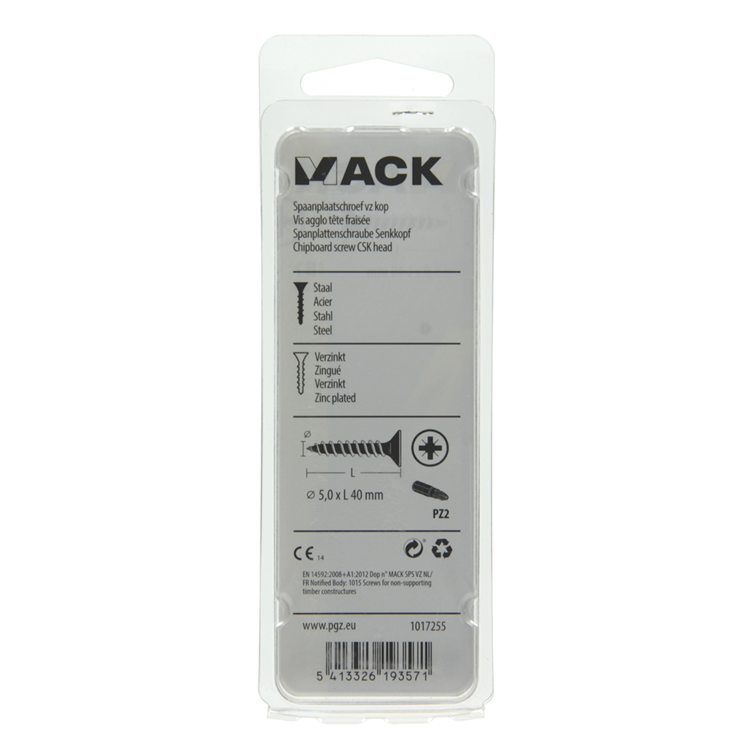 Mack 1017255 - spaanplaatschroef vz kop geelverz.12 st 5,0 x 40 mm | 10 stuks