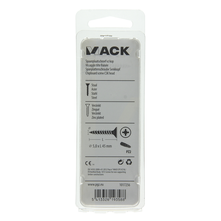 Mack 1017256 - spaanplaatschroef vz kop geelverz.11 st 5,0 x 45 mm | 10 stuks