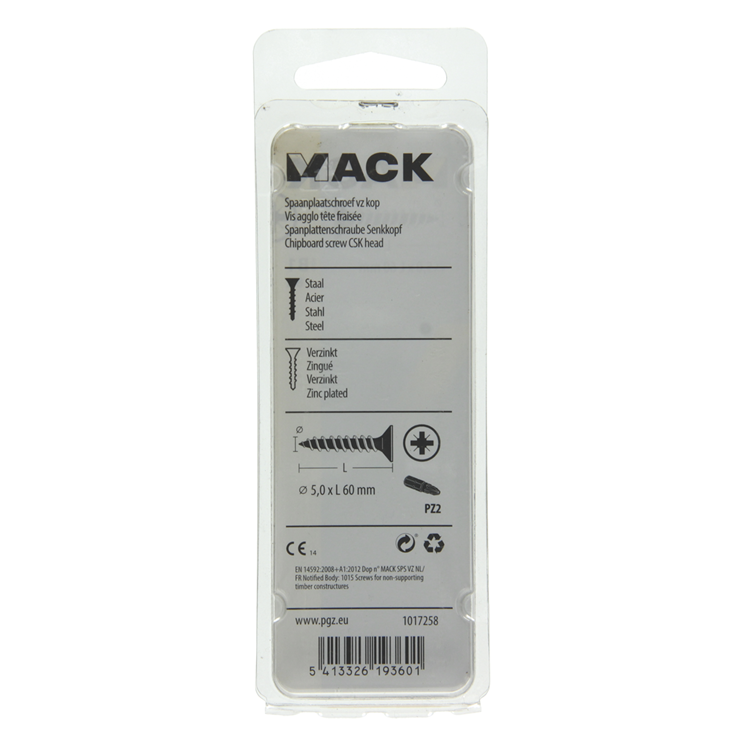 Mack 1017258 - spaanplaatschroef vz kop geelverz. 8 st 5,0 x 60 mm | 10 stuks
