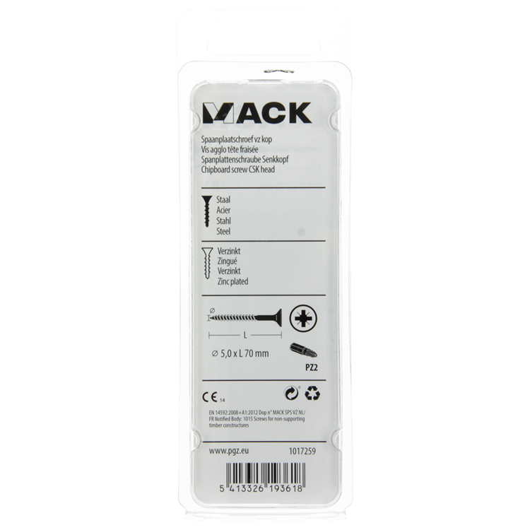 Mack 1017259 - spaanplaatschroef vz kop geelverz. 7 st 5,0 x 70 mm | 10 stuks