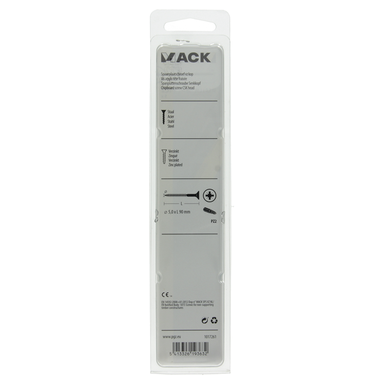Mack 1017261 - spaanplaatschroef vz kop geelverz. 5 st 5,0 x 90 mm | 5 stuks