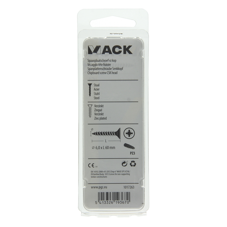 Mack 1017263 - spaanplaatschroef vz kop geelverz. 6 st 6,0 x 60 mm | 10 stuks