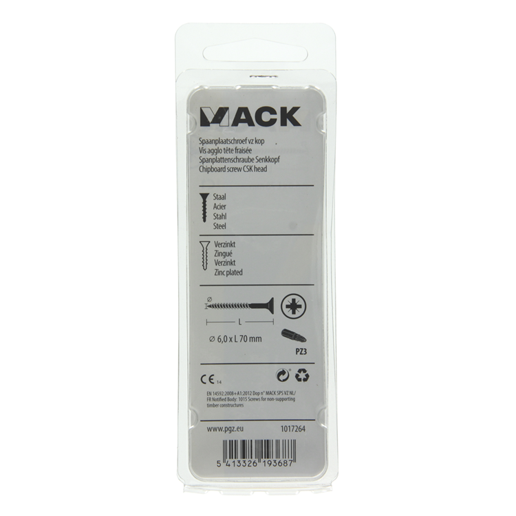 Mack 1017264 - spaanplaatschroef vz kop geelverz. 5 st 6,0 x 70 mm | 10 stuks