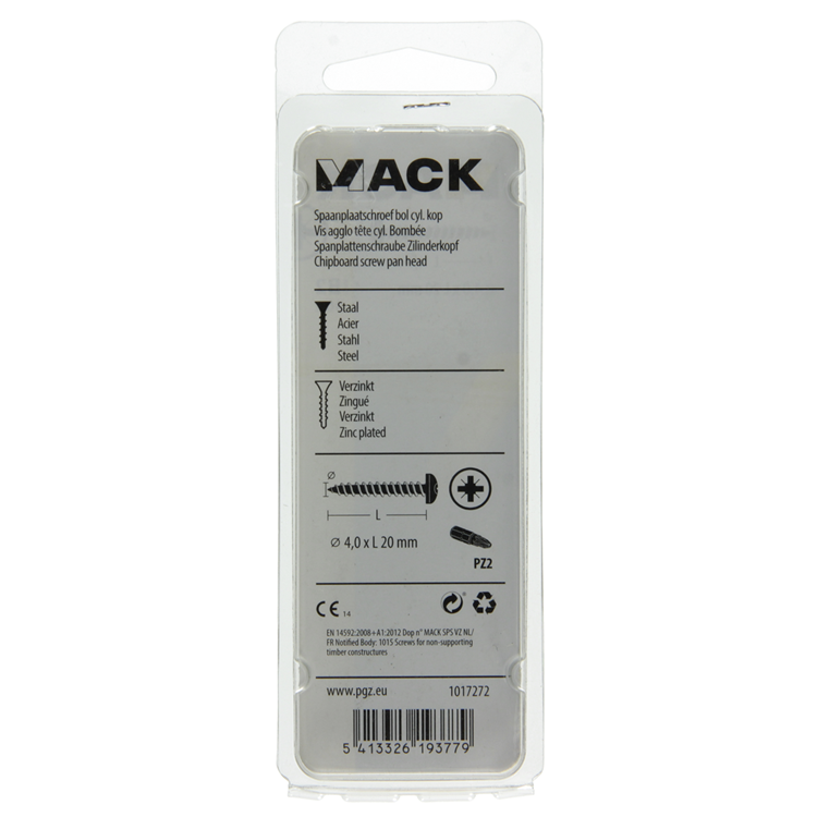 Mack 1017272 - spaanplaatschroef cylkop geelverz.30 st 4,0 x 20 mm | 10 stuks