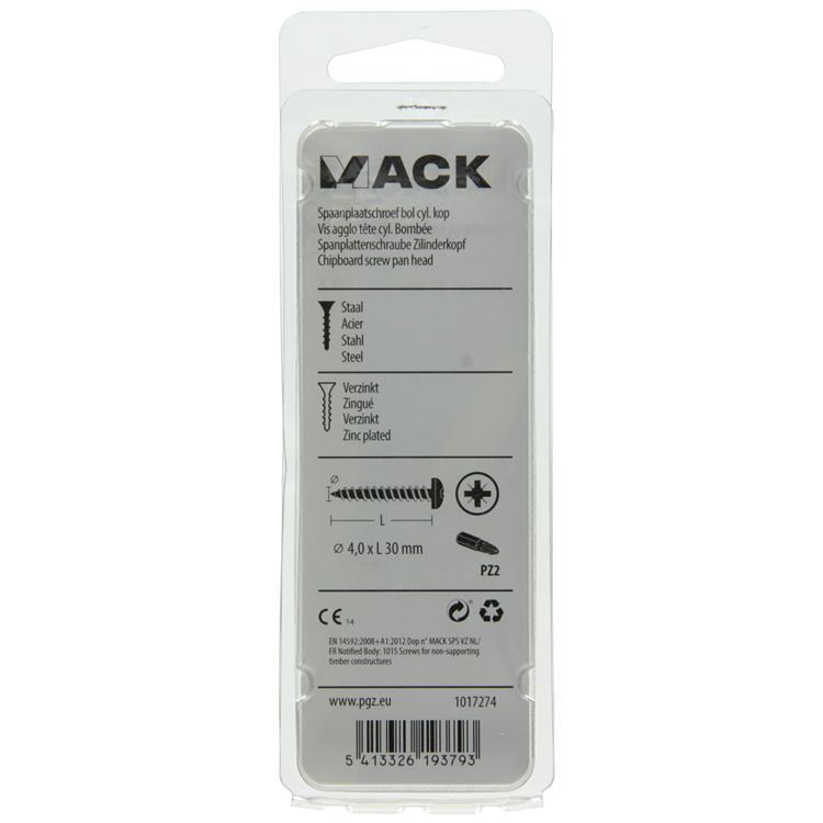 Mack 1017274 - spaanplaatschroef cylkop geelverz.20 st 4,0 x 30 mm | 10 stuks