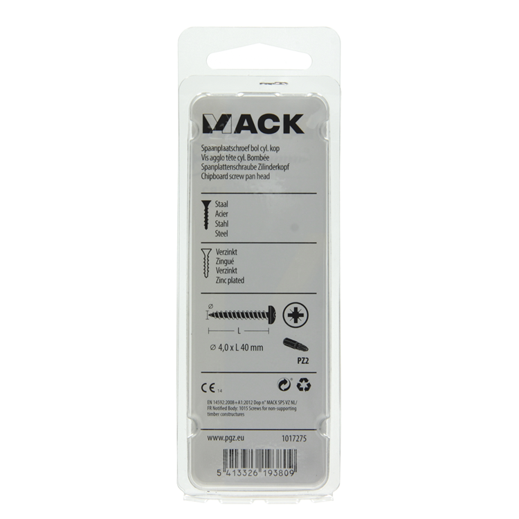 Mack 1017275 - spaanplaatschroef cylkop geelverz.15 st 4,0 x 40 mm | 10 stuks