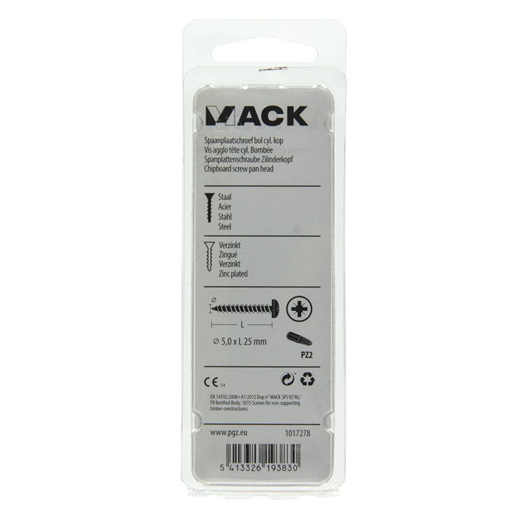 Mack 1017278 - spaanplaatschroef cylkop geelverz.18 st 5,0 x 25 mm | 10 stuks