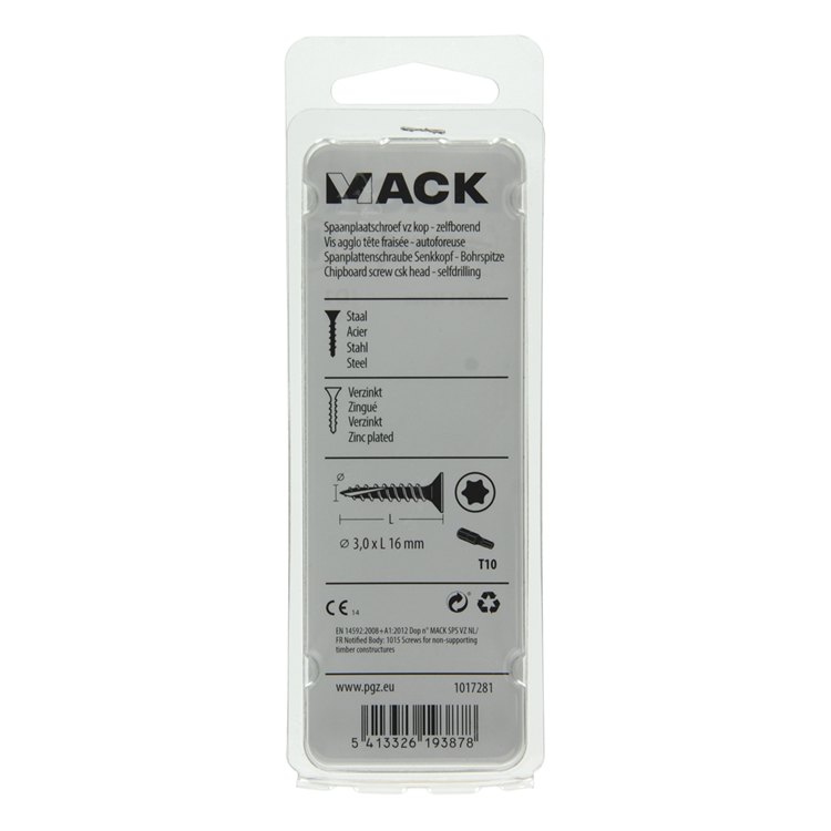 Mack 1017281 - spaanplschr.vzkop-zelfb. geelverz. 50 st 3,0 x 16 mm | 10 stuks