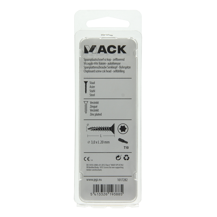 Mack 1017282 - spaanplschr.vzkop-zelfb. geelverz. 45 st 3,0 x 20 mm | 10 stuks